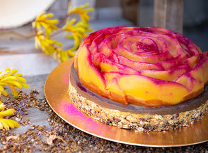 Mango-Chocolate Treasure plant based cake. Gluten free, nuts free